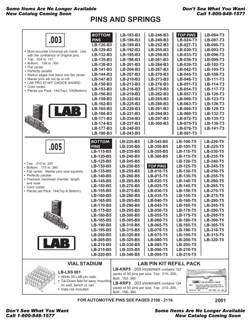 PINS AND SPRINGS - Zipf Lock Company