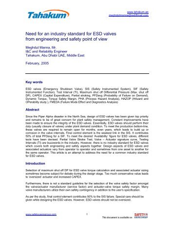 Need for an industry standard for ESD valves from ... - ICEWeb