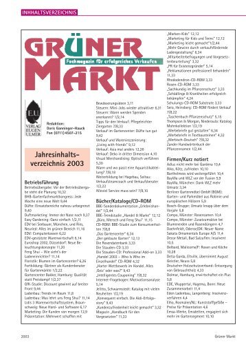 Jahresinhalts- verzeichnis 2003 - Grüner Markt