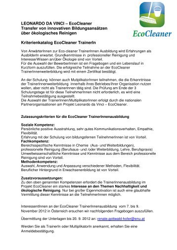 EcoCleaner - Kriterien und Fragebogen