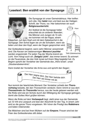 Lesetext: Ben erzählt von der Synagoge 3 - Grundschulstunden.de