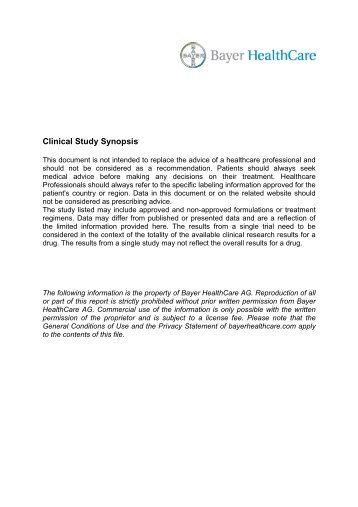 Clinical Study Synopsis - Bayer HealthCare Pharmaceuticals