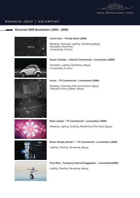 Showreel 2009 Breakdown (PDF version) - Romain Joly Showreel 2009 Breakdown (PDF version) - Romain Joly