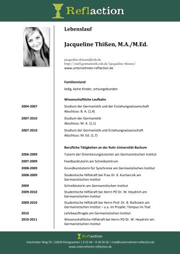 Lebenslauf Jacqueline ThiÃen, MA/M.Ed. - Unternehmen Reflaction