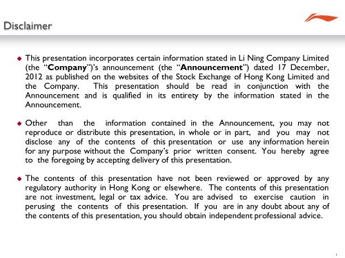 Investor Presentation - Li Ning