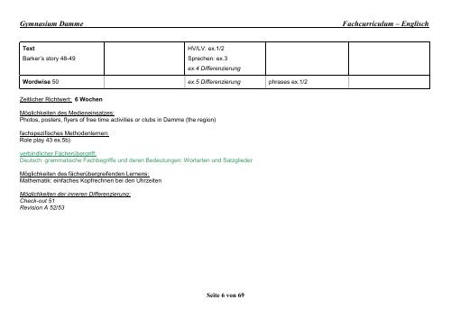 Gymnasium Damme Fachcurriculum – Englisch