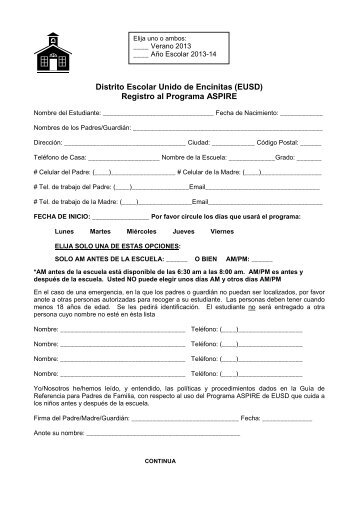 Registration Form 2013-14-SPANISH - EUSD