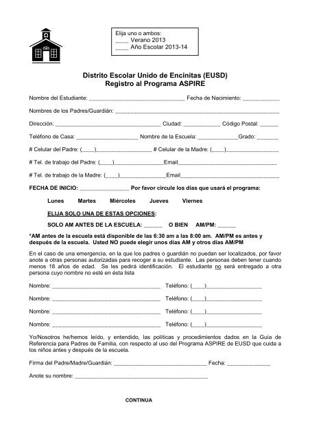 Registration Form 2013-14-SPANISH - EUSD