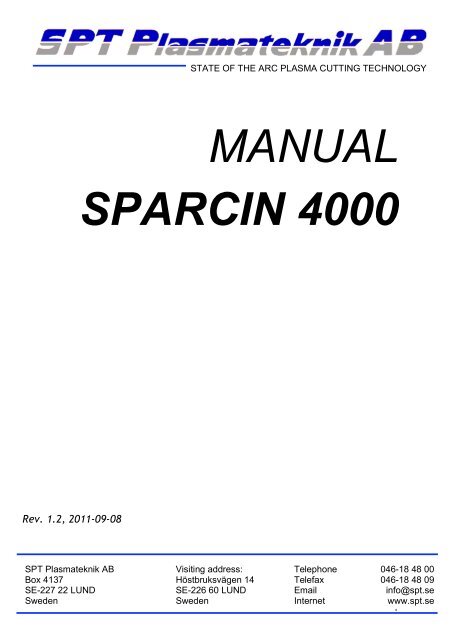 MANUAL SPARCIN 4000 - SPT Plasmateknik AB