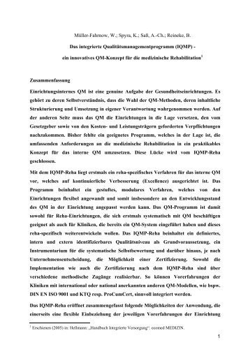 (IQMP) - ein innovatives QM-Konzept fÃ¼r die medizinische ...