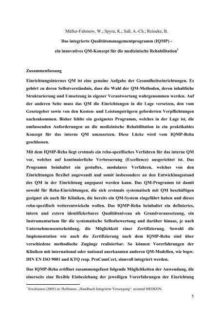 (IQMP) - ein innovatives QM-Konzept fÃ¼r die medizinische ...