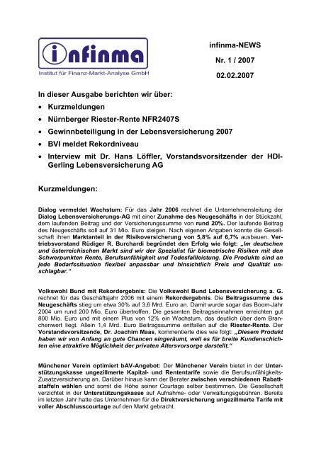 Kurzmeldungen â¢ NÃ¼rnberger Riester-Rente NFR2407S ... - infinma