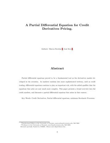 A Partial Differential Equation for Credit Derivatives ... - Mathematics