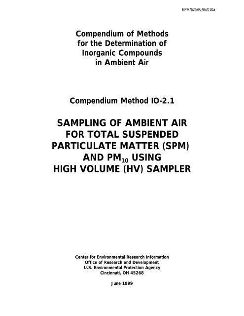 sampling of ambient air for total suspended particulate matter