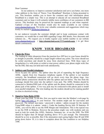 Know your BROADBAND - Chennai Telephones - BSNL