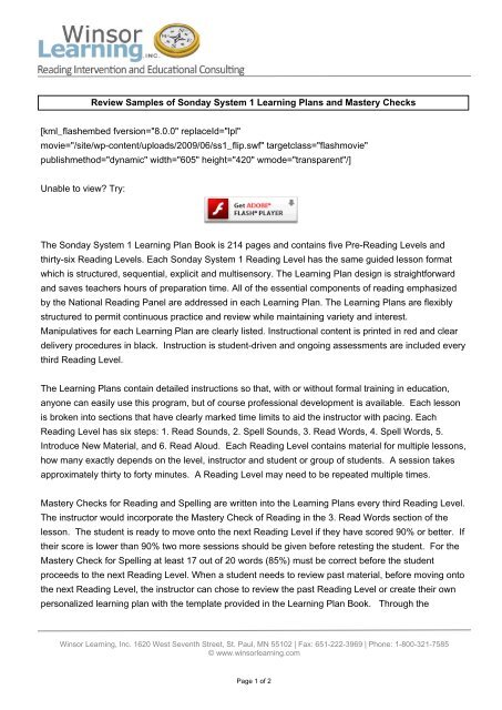 Review Samples of Sonday System 1 Learning Plans and Mastery ...