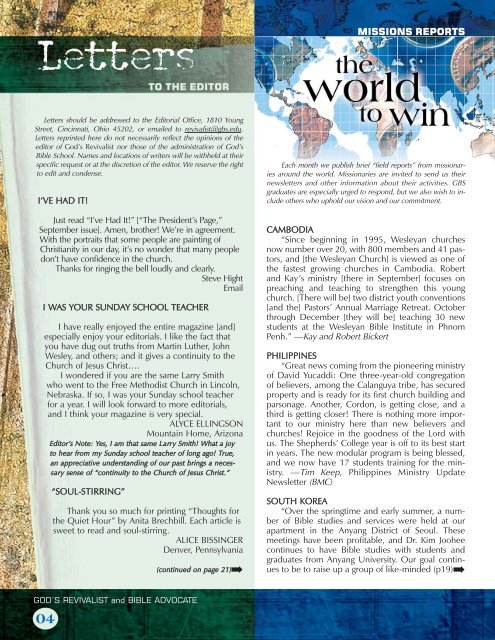 Download the October Issue - God's Bible School & College