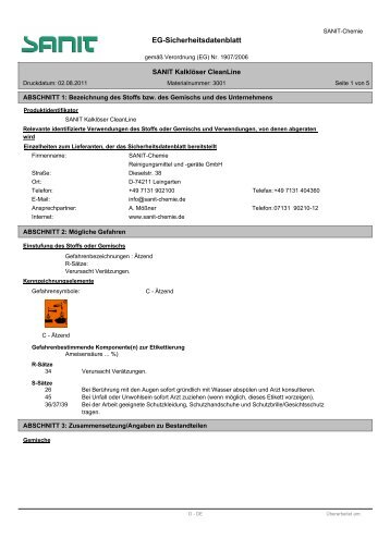 EG-Sicherheitsdatenblatt - SANIT Reinigungsmittel und