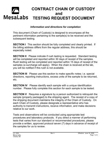 and TESTING REQUEST DOCUMENT - Mesa Labs