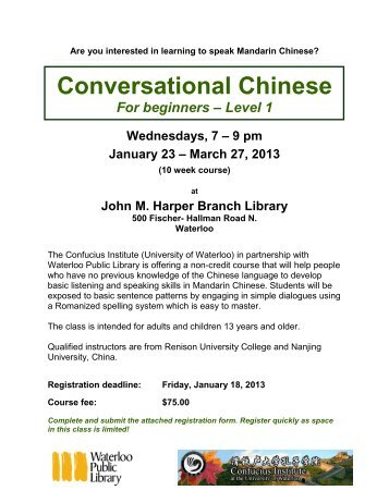 Conversational Chinese - Waterloo Public Library