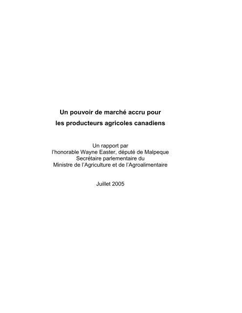 Un pouvoir de marchÃ© accru pour les producteurs agricoles canadiens