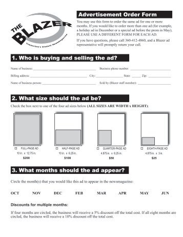 Advertisement Order Form 1. Who is buying and selling the ad? 2 ...