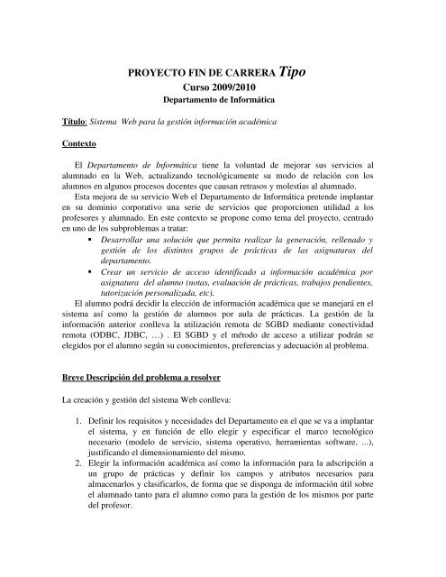 Proyecto Tipo para el curso 2009/2010 - Departamento de InformÃ¡tica