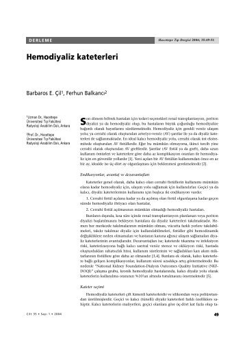 Hemodiyaliz kateterleri - Hacettepe Ãniversitesi TÄ±p FakÃ¼ltesi