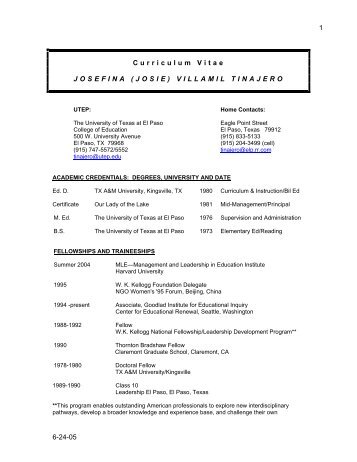 Current Curriculum Vitae (PDF Format) - Faculty.utep.edu ...