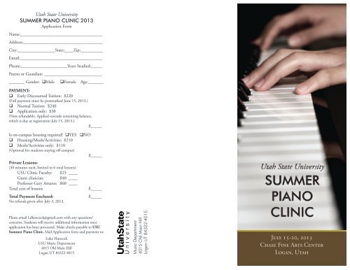 SUMMER PIANO CLINIC - Music Department - Utah State University