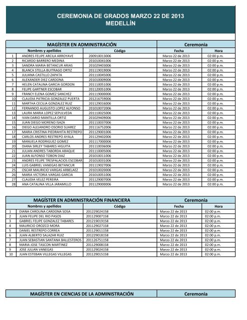 CEREMONIA DE GRADOS MARZO 22 DE 2013 MEDELLÃN