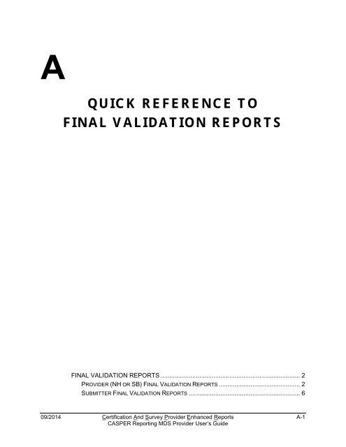 CASPER Reporting MDS Provider User s Guide CASPER Reporting MDS Provider User s Guide