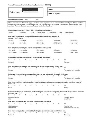 Pain Screening Questionnaire (OMPSQ)