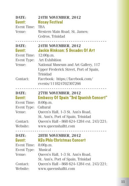 Calendar of Events - Trinidad and Tobago