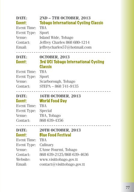 Calendar of Events - Trinidad and Tobago