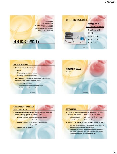 Electrochemistry (Ch 17) - AP Chemistry