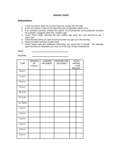 Urinary Diary - UCSF Medical Center