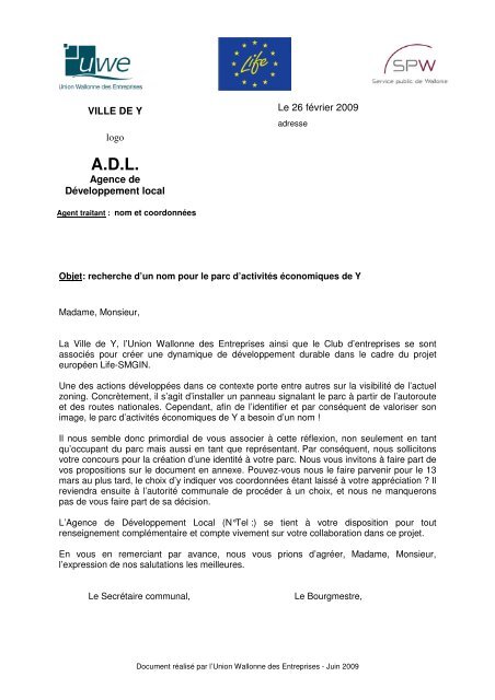 Lettre destinÃ©e aux entreprises - Econetwork