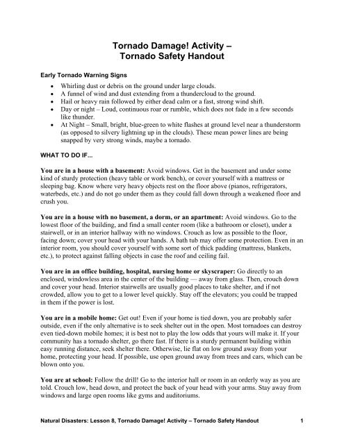 Tornado Safety Handout - Teach Engineering