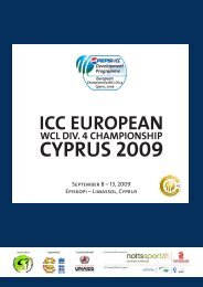 September 8 â 13, 2009 Episkopi â Limassol, Cyprus - CricketEurope