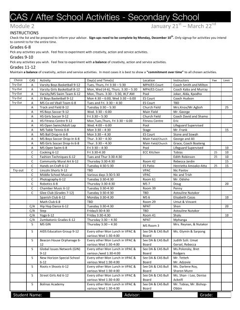 CAS / After School Activities - Lincoln Community School