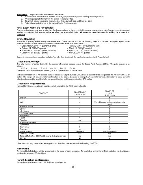 Nampa High School 2010 11 Handbook Final - NSD Main