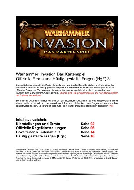 Warhammer: Invasion Das Kartenspiel Offizielle Errata und Häufig ...