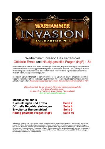 Warhammer: Invasion Das Kartenspiel Offizielle Errata und Häufig ...