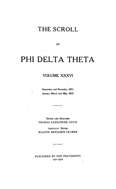 1911-12 Volume 36 No 1–5 - Phi Delta Theta Scroll Archive