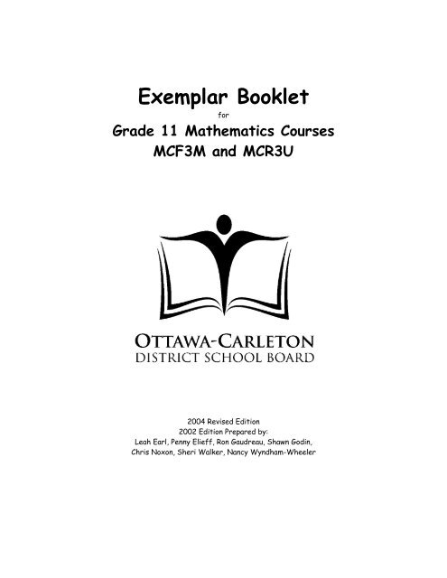 Grade 11 MCR3U and MCF3M Exemplar Booklet for Mathematics