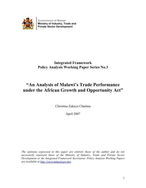 An Analysis of Malawi's Trade Performance under the African ...