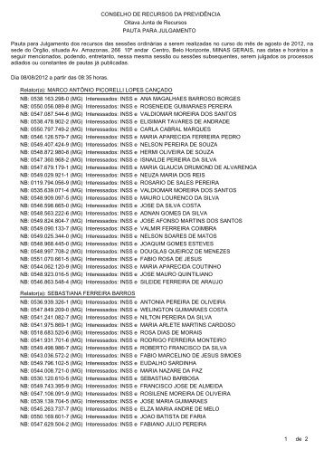 Pauta de julgamento nÂº 142 da 8Âª junta de recursos