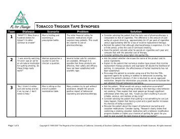 TOBACCO TRIGGER TAPE SYNOPSES - Rxforchange