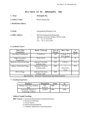 Curriculum Vitae - Jadavpur University